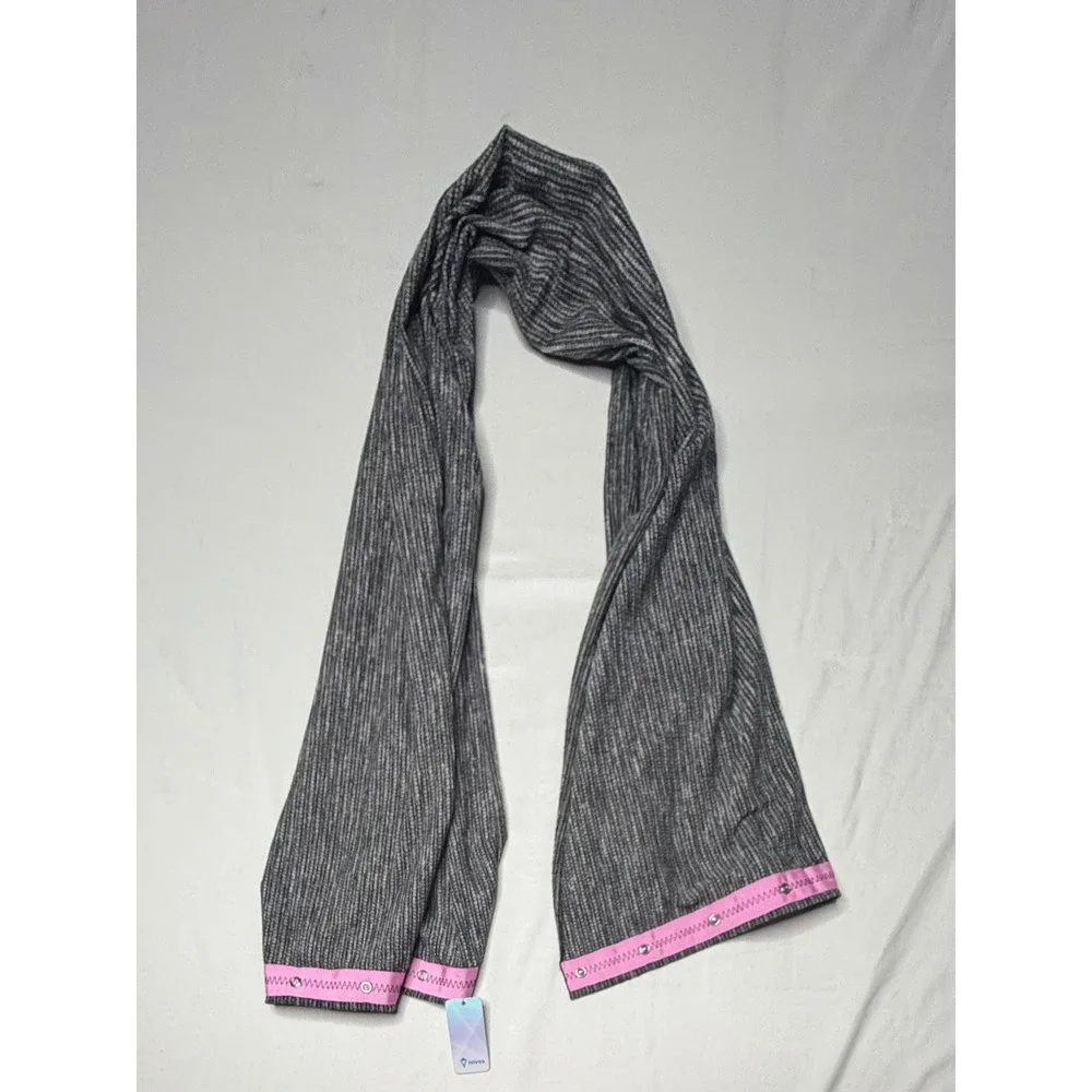 Ivivva Village Chill Scarf Grey Space Dye Pink Trim Snap Infinity NWT T8